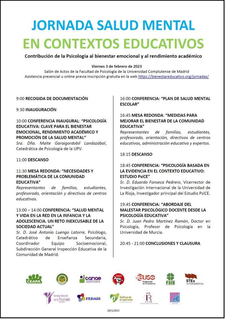 Sigue en directo la Jornada de Salud mental en contextos educativos ...
