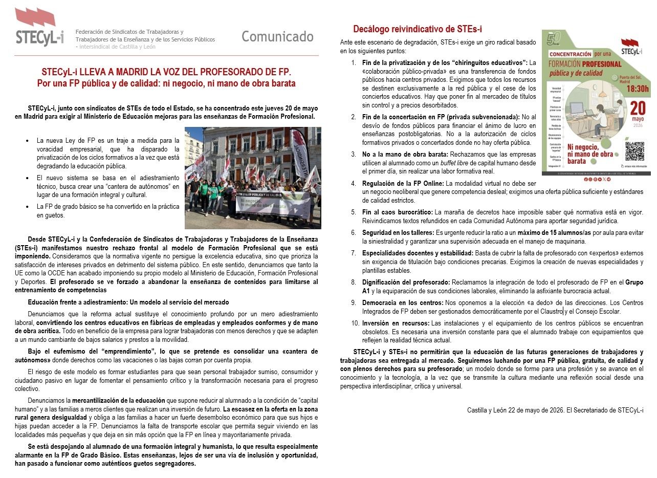 STECyL-i lleva a Madrid la voz del profesorado de FP