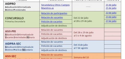 CALENDARIO PROCESOS DE ADJUDICACIÓN DE DESTINOS VERANO 2026